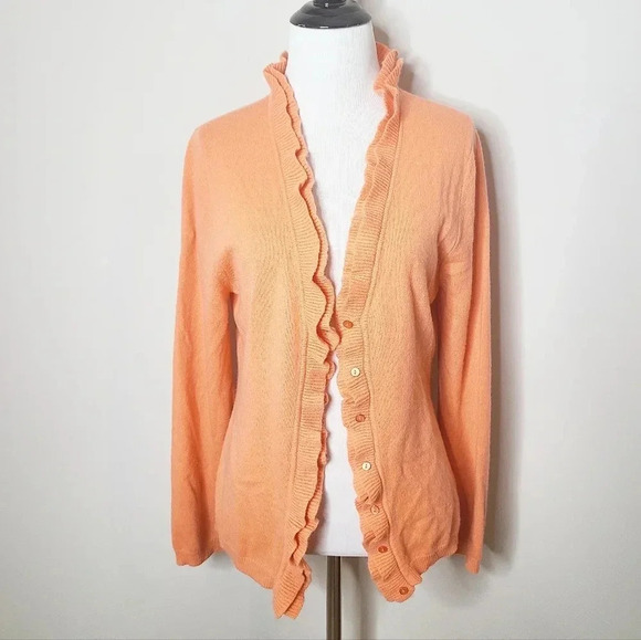 Garnet Hill Cashmere Long Sleeve Ruffle Cardigan Sweater S - Picture 7 of 7